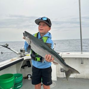 Kid and his salmon 